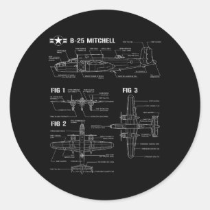 Pegatina Redonda Aeronaves estadounidenses B-25 Mitchell Bomber en