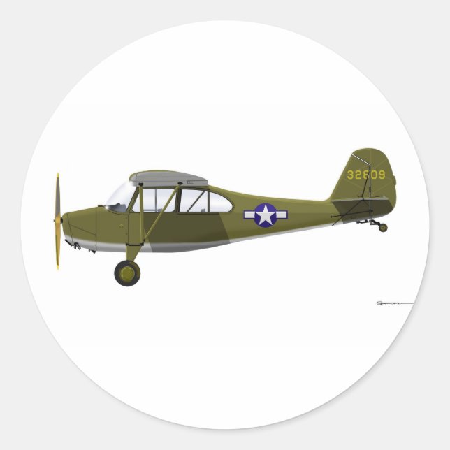 Pegatina Redonda Aeronca L-16 Grasshopper (Anverso)
