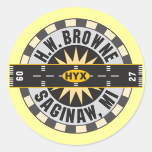 Pegatina Redonda Aeropuerto de Saginaw, MI H.W. Browne