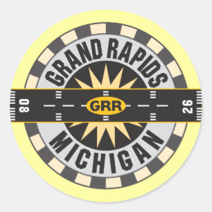 Pegatina Redonda Aeropuerto Grand Rapids, MI GRR