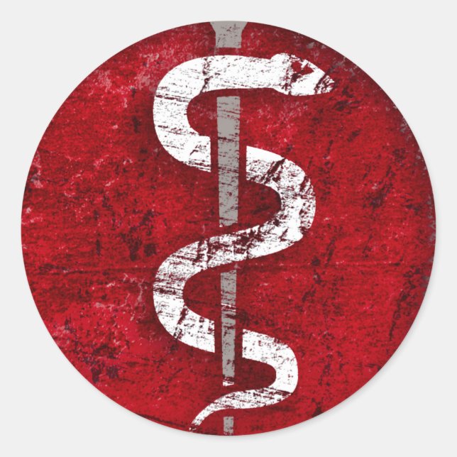 Pegatina Redonda Aeskulap culebra médico médico 02-2014 A.png (Anverso)