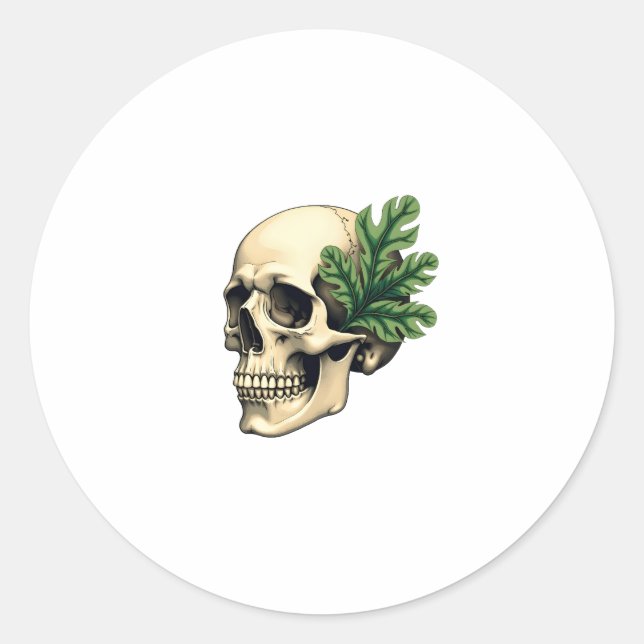 Pegatina Redonda Aesthetic Goth Grunge Skull Tropical Monstera Leaf (Anverso)