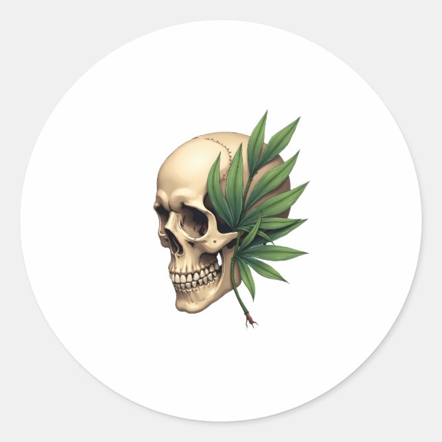 Pegatina Redonda Aesthetic Goth Grunge Skull Tropical Monstera Leaf (Anverso)