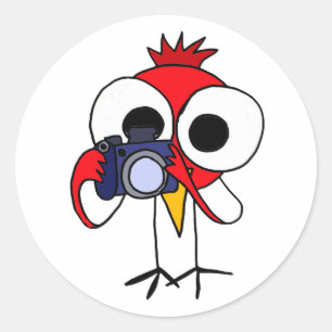 Pegatina Redonda AF- Pájaro cardenal rojo con Personalizado de cáma