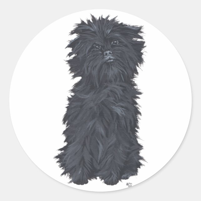 Pegatina Redonda Affenpinscher Sentado (Anverso)