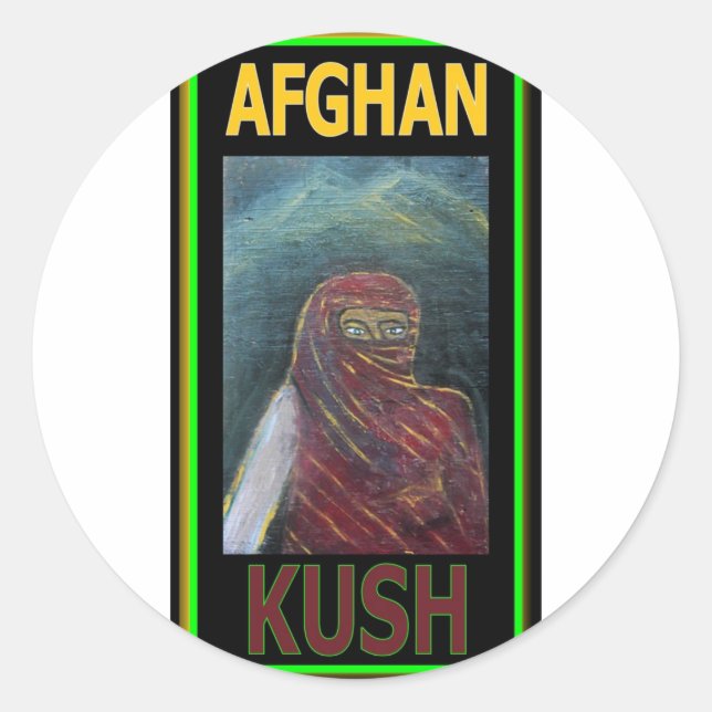 PEGATINA REDONDA AFGHAN KUSH (Anverso)