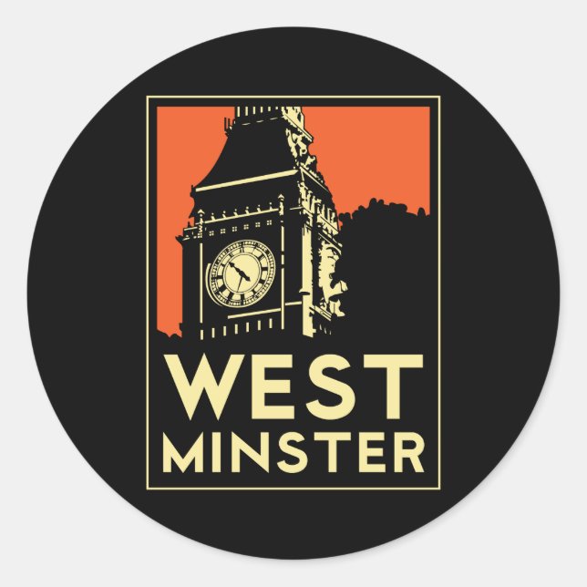Pegatina Redonda afiche de viaje de westminster retro art deco (Anverso)