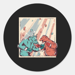 Pegatina Redonda Aficionados al Boxeo Retro Bull Vs Bear