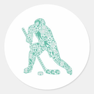 Pegatina Redonda Aficionados de jugador de hockey Jóvenes Amantes d