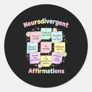 Pegatina Redonda afirmaciones neurodivergentes conciencia sobre el