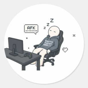 Pegatina Redonda AFK Lejos Del Teclado Chiste De Jugador Meme