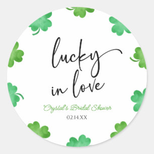 Pegatina Redonda Afortunado En Amor Green Shamrock Clovers British