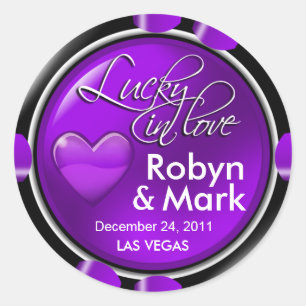 Pegatina Redonda Afortunado en Las Vegas, New weds Casino Chip