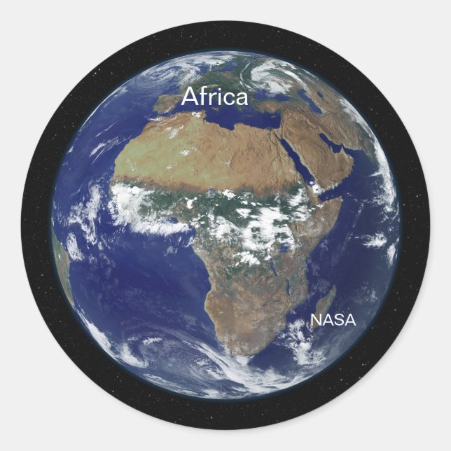 Pegatina Redonda África desde el espacio, satélite de la NASA (Anverso)