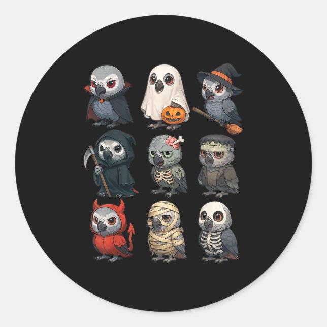 Pegatina Redonda África G Parrot Bird Witch Zombie Halloween Costu (Anverso)