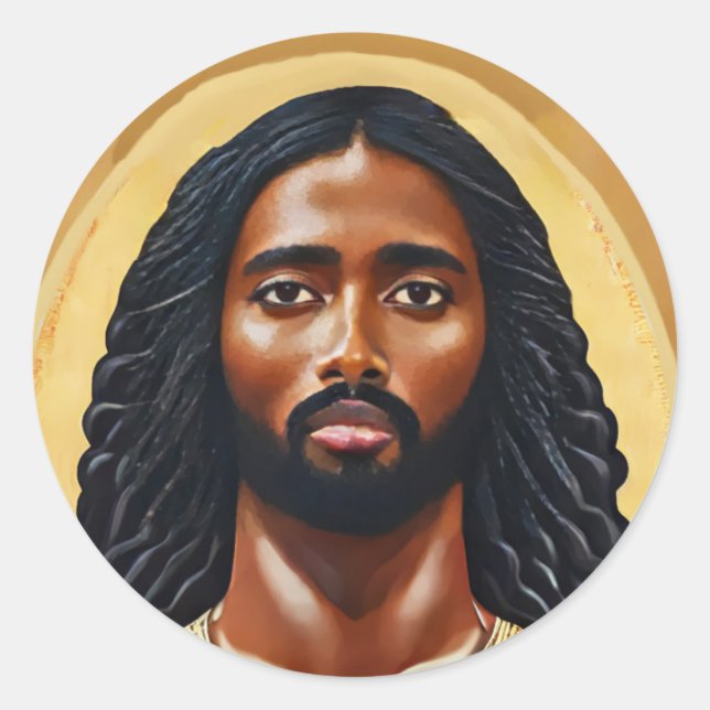 Pegatina Redonda África negra Jesucristo Arte Religioso (Anverso)