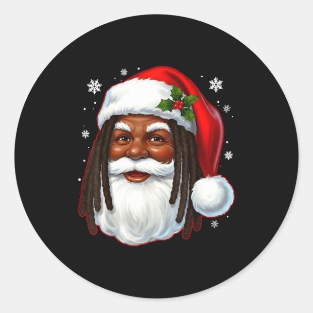 Pegatina Redonda African American Santa Christmas Cool Black X-mas  (Anverso)