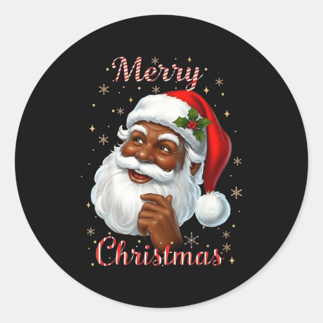 Pegatina Redonda African American Santa Christmas Cool Black X-mas  (Anverso)