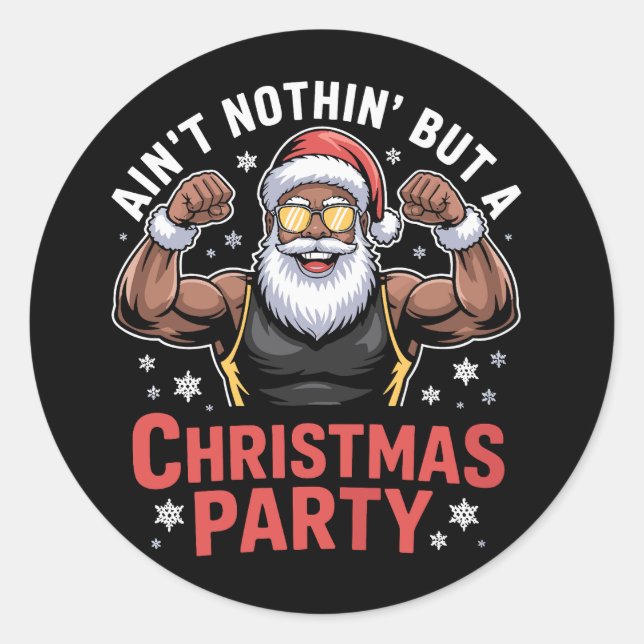 Pegatina Redonda African American Santa Claus Christmas Pajama (Anverso)