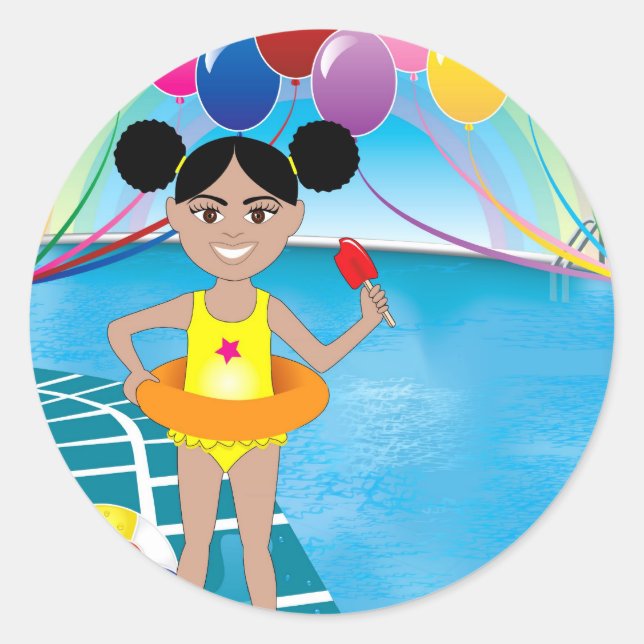 Pegatina Redonda Afro Chica con Popsicle (Anverso)