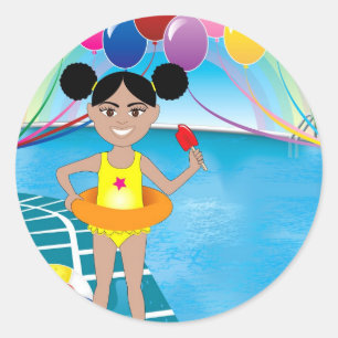 Pegatina Redonda Afro Chica con Popsicle