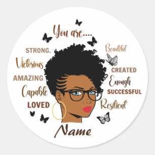 Pegatina Redonda Afro Chica mujer negra cita a Personalizado