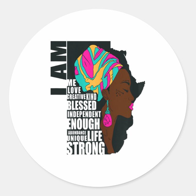 Pegatina Redonda Afro Eres Suficiente Yo Soy Frases Inspiradoras Mo (Anverso)