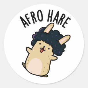 Pegatina Redonda Afro Hare Conejo Gracioso Con Afro Pun