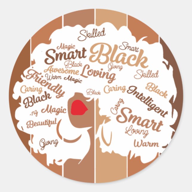Pegatina Redonda Afroamericana Chica negra (Anverso)