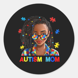 Pegatina Redonda Afroamericano de autismo negro, madre de afro al a