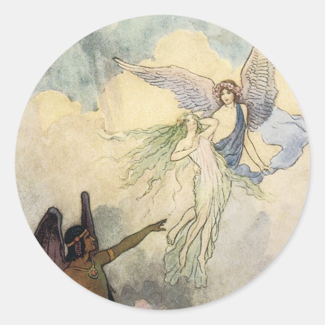 Pegatina Redonda Afuera, Cielos Espíritus, Volar (Anverso)