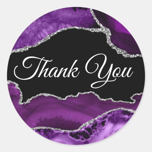Pegatina Redonda Agante morado y plateado gracias (Anverso)