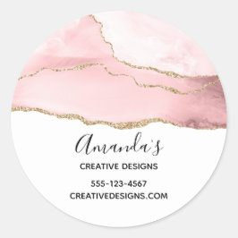 Pegatina Redonda Agante Rubor rosa con una cinta Gold Elegante para