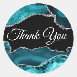 Pegatina Redonda Agante verde azulado y plateado Gracias