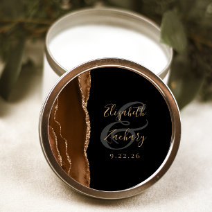 Pegatina Redonda Agate Geoda Escritura Mocha Marrón Dorado Negro Bo