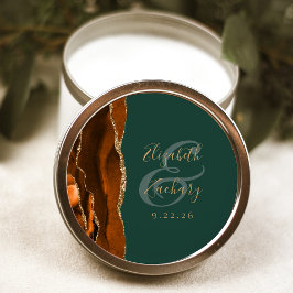 Pegatina Redonda Agate Geode Script Rust Gold Green Boda