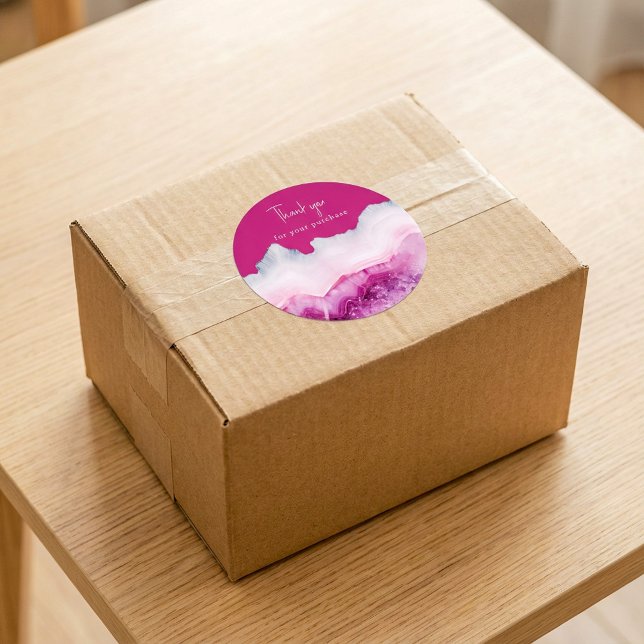 Pegatina Redonda Agate rosa profundo Gracias por tu compra (Deep Pink Agate Thank You for your purchase Classic Round Sticker.)