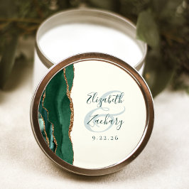 Pegatina Redonda Agate Script Esmeralda Verde Oro Marfil Boda