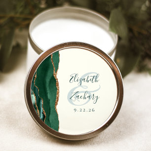 Pegatina Redonda Agate Script Esmeralda Verde Oro Marfil Boda