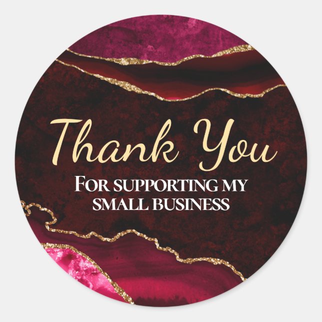 Pegatina Redonda Agato de mármol rojo oscuro y Purpurina de oro (Anverso)