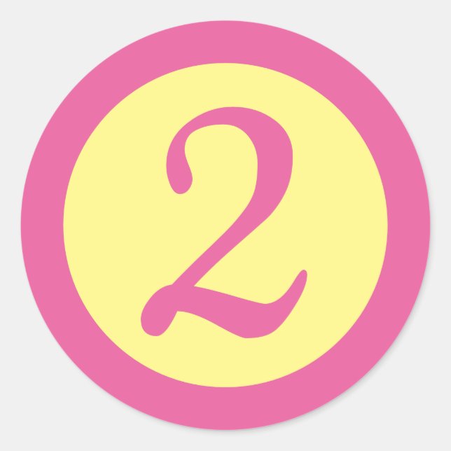 Pegatina Redonda Age 2 Number Customizable Pink Text on Yellow (Anverso)