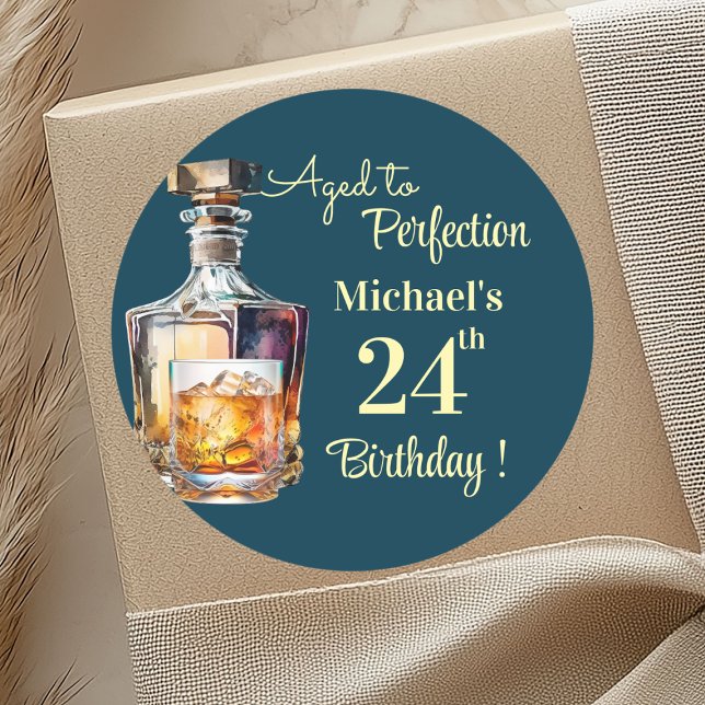 Pegatina Redonda Aged to Perfection Men 24th Whiskey Birthday (Subido por el creador)