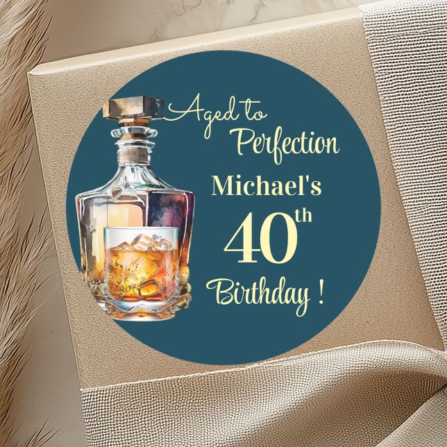 Pegatina Redonda Aged to Perfection Men 40th Whiskey Birthday (Subido por el creador)