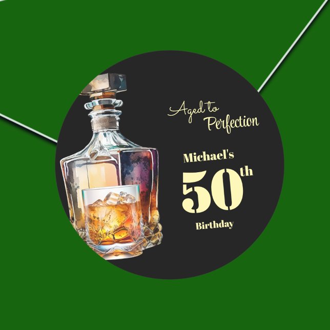 Pegatina Redonda Aged to Perfection Men's 50th Whiskey Birthday  (Subido por el creador)