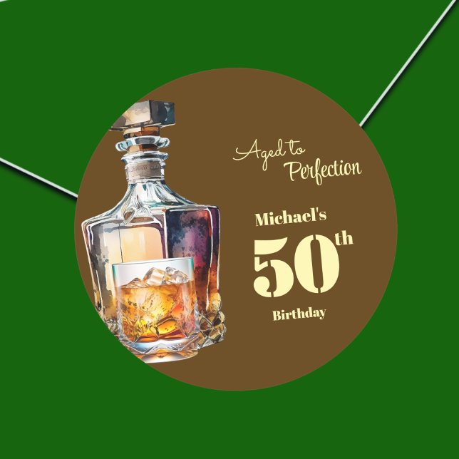Pegatina Redonda Aged to Perfection Men's 50th Whiskey Birthday  (Subido por el creador)