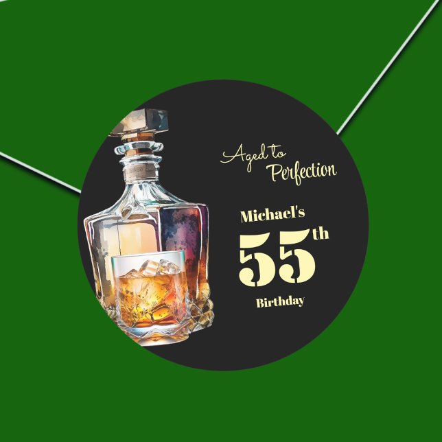 Pegatina Redonda Aged to Perfection Men's 55th Whiskey Birthday  (Subido por el creador)