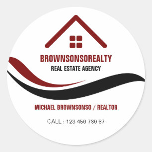 Pegatina Redonda Agencia inmobiliaria logotipo simple Rojo