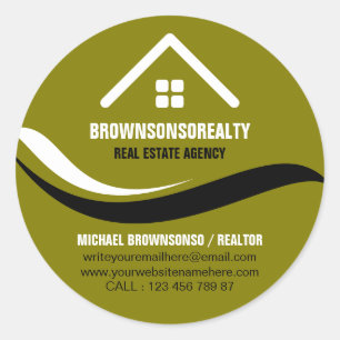 Pegatina Redonda Agencia inmobiliaria simple logo oro