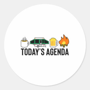 Pegatina Redonda Agenda de Hoy Camping Café Pop Up Camper Cerveza