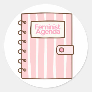 Pegatina Redonda Agenda Feminista Diseño de Libro Rosa   Femi Femen